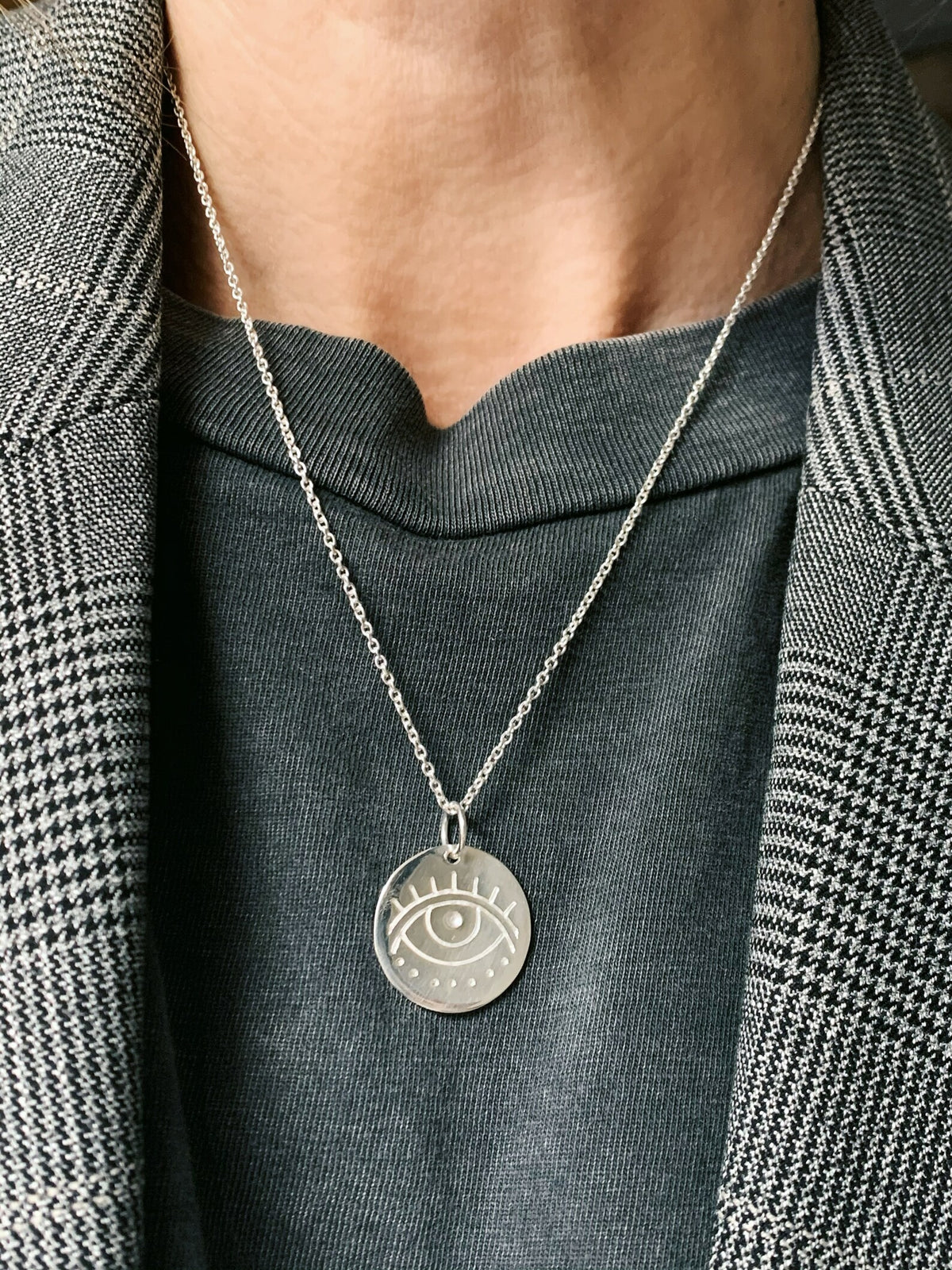Sterling Silver Coin Necklace, Tiny Silver Medallion Necklace for