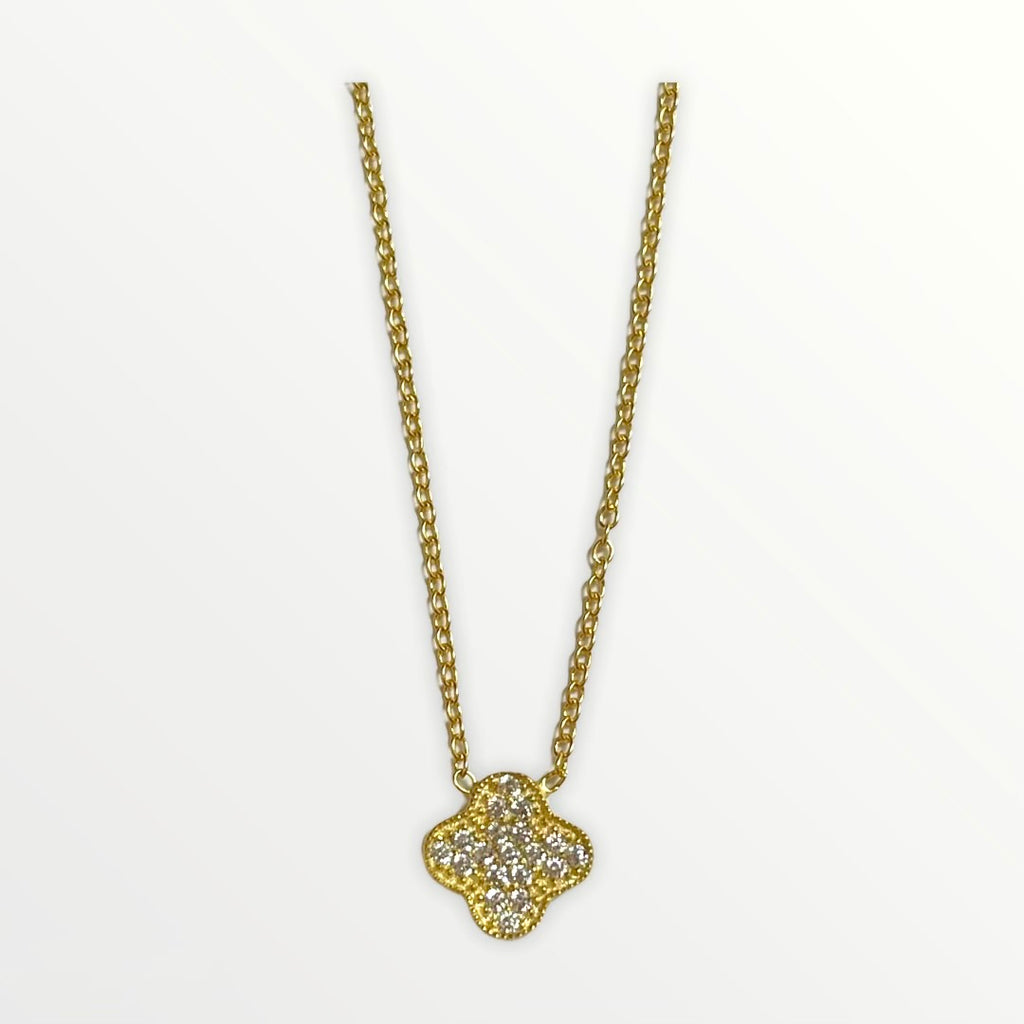 Rhodium Plated Sterling Silver and Sterling Vermeil CZ Clover Necklace