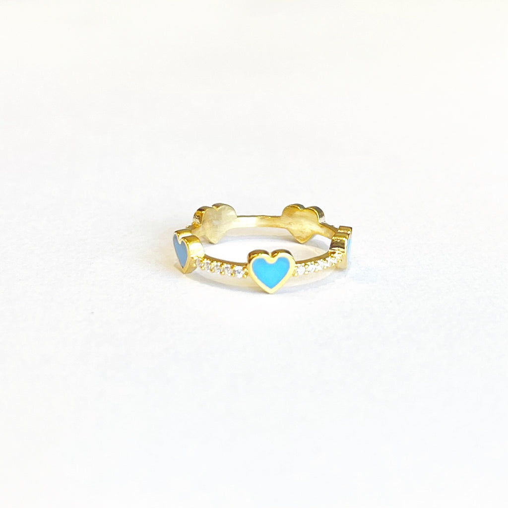 Sterling Vermeil Blue Enamel CZ Heart Ring
