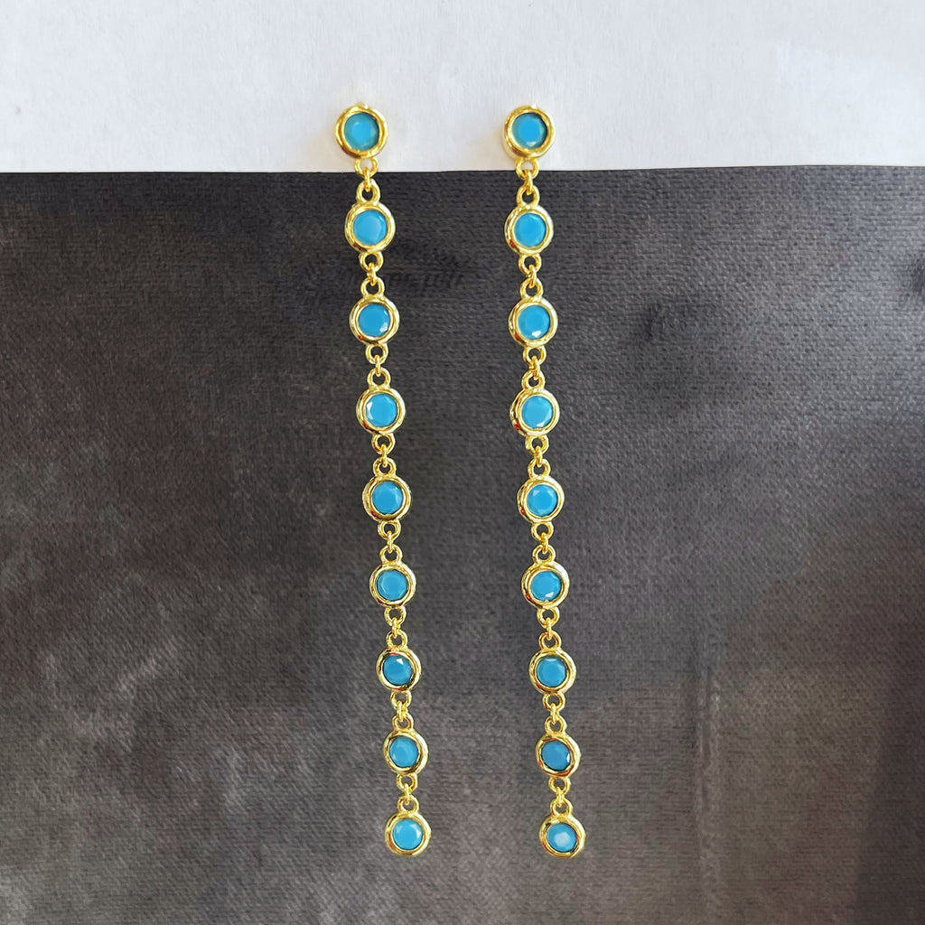 Sterling Vermeil Blue CZ Chain Earrings