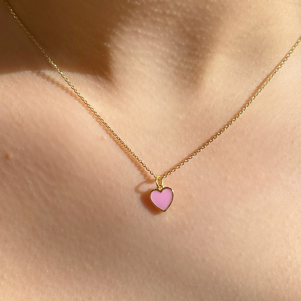 Sterling Vermeil Pink Enamel Mini Heart Necklace