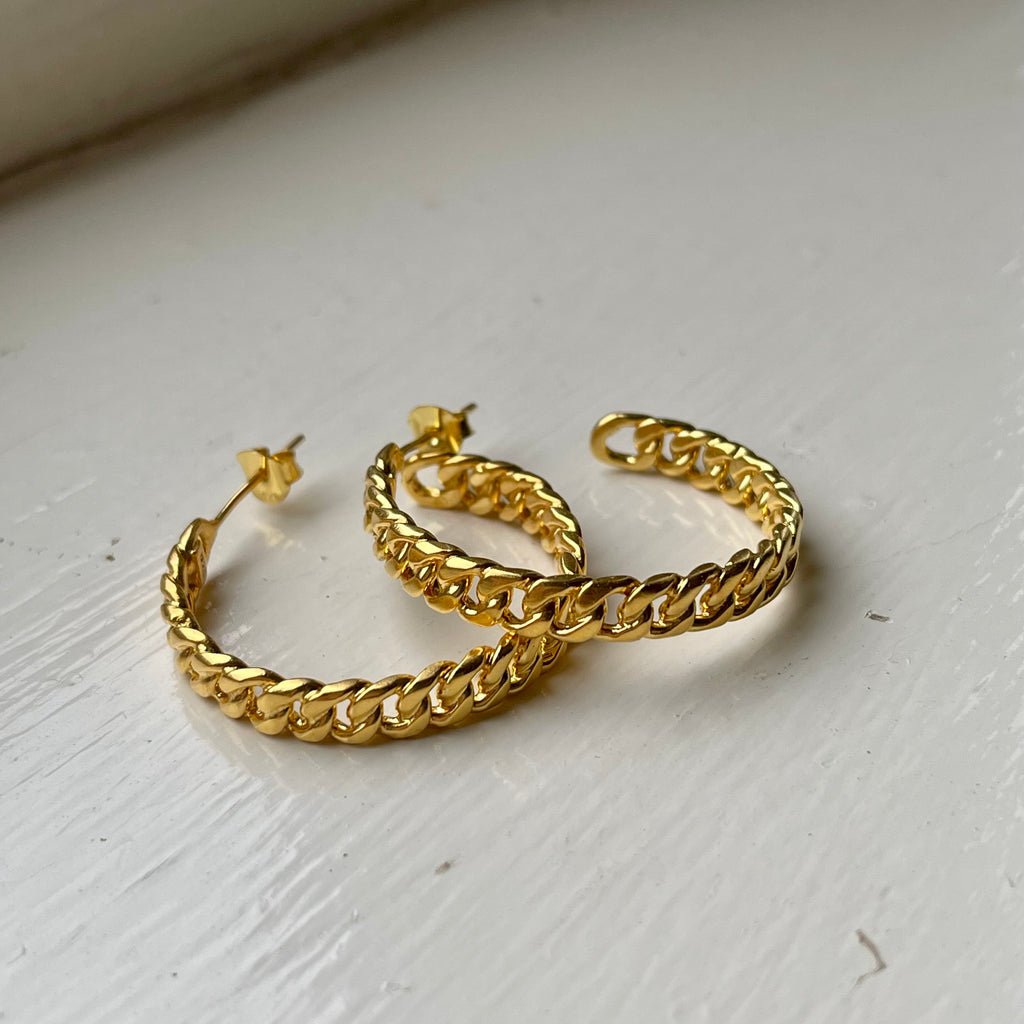Sterling Silver and Sterling Vermeil Curb Chain Hoops 1”