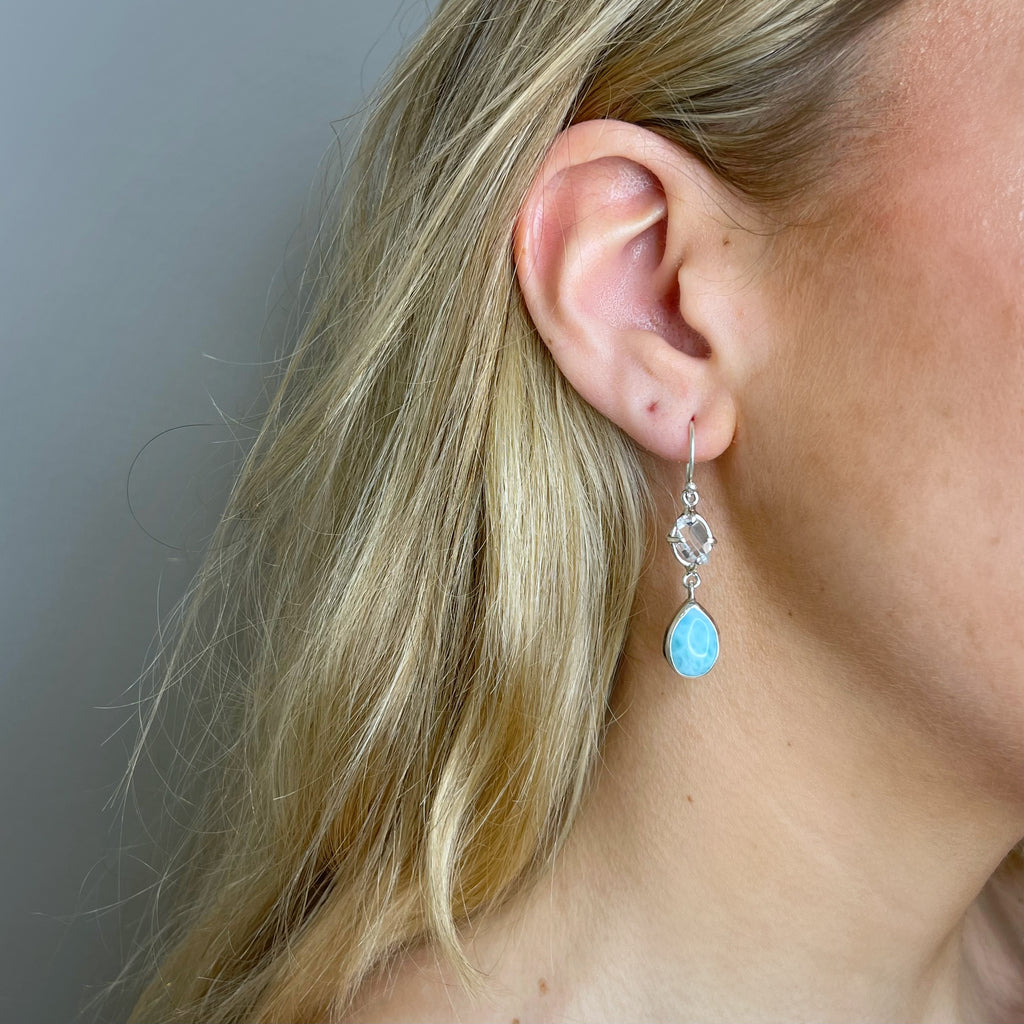 Sterling Silver Larimar/Herkimer Diamond Earrings