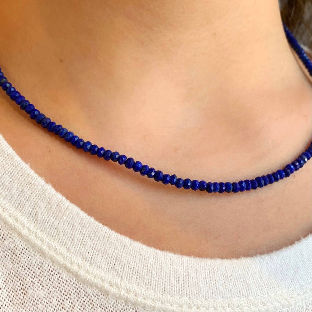 Gold Filled Faceted Lapis Bead Necklace