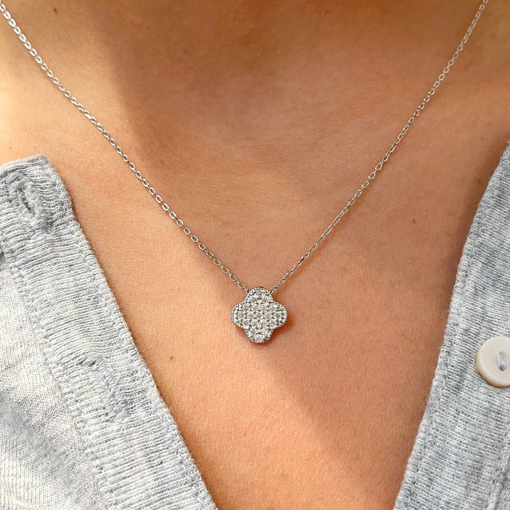 Sterling Silver and Sterling Vermeil CZ Small clover Necklace