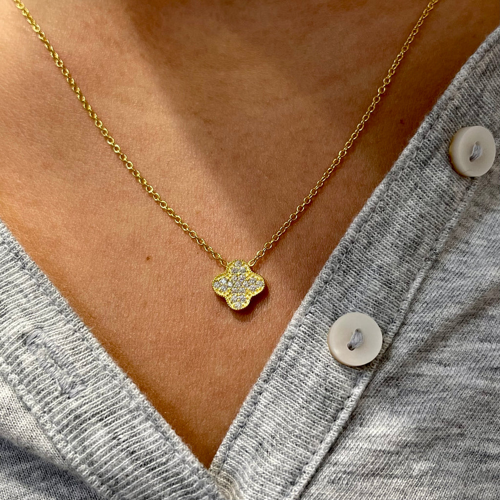 Rhodium Plated Sterling Silver and Sterling Vermeil CZ Clover Necklace |  PennyweightsJewelry