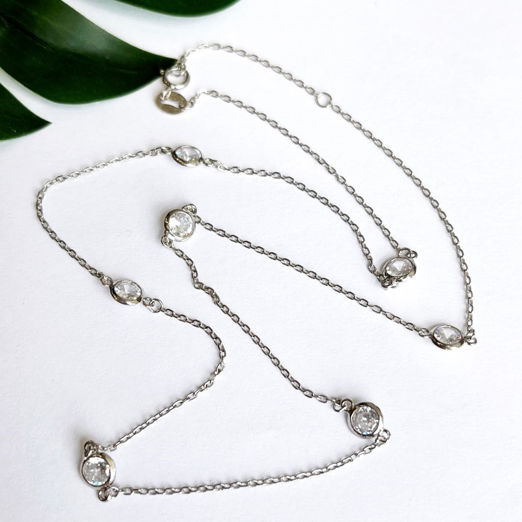 Rhodium Plated Sterling Silver or Sterling Vermeil CZ By the Yard Necklace