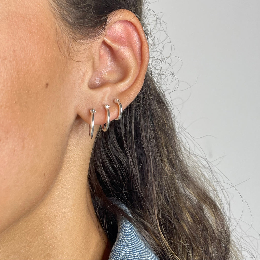 Sterling Silver Snap Top Hoop Earrings 1.5 x 10, 1.5 x 12, and 1.5 x 14 mm