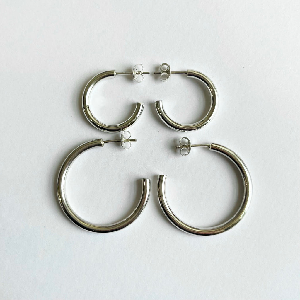 Sterling Silver Post Hoops 3 x 20mm and 3 x 30mm