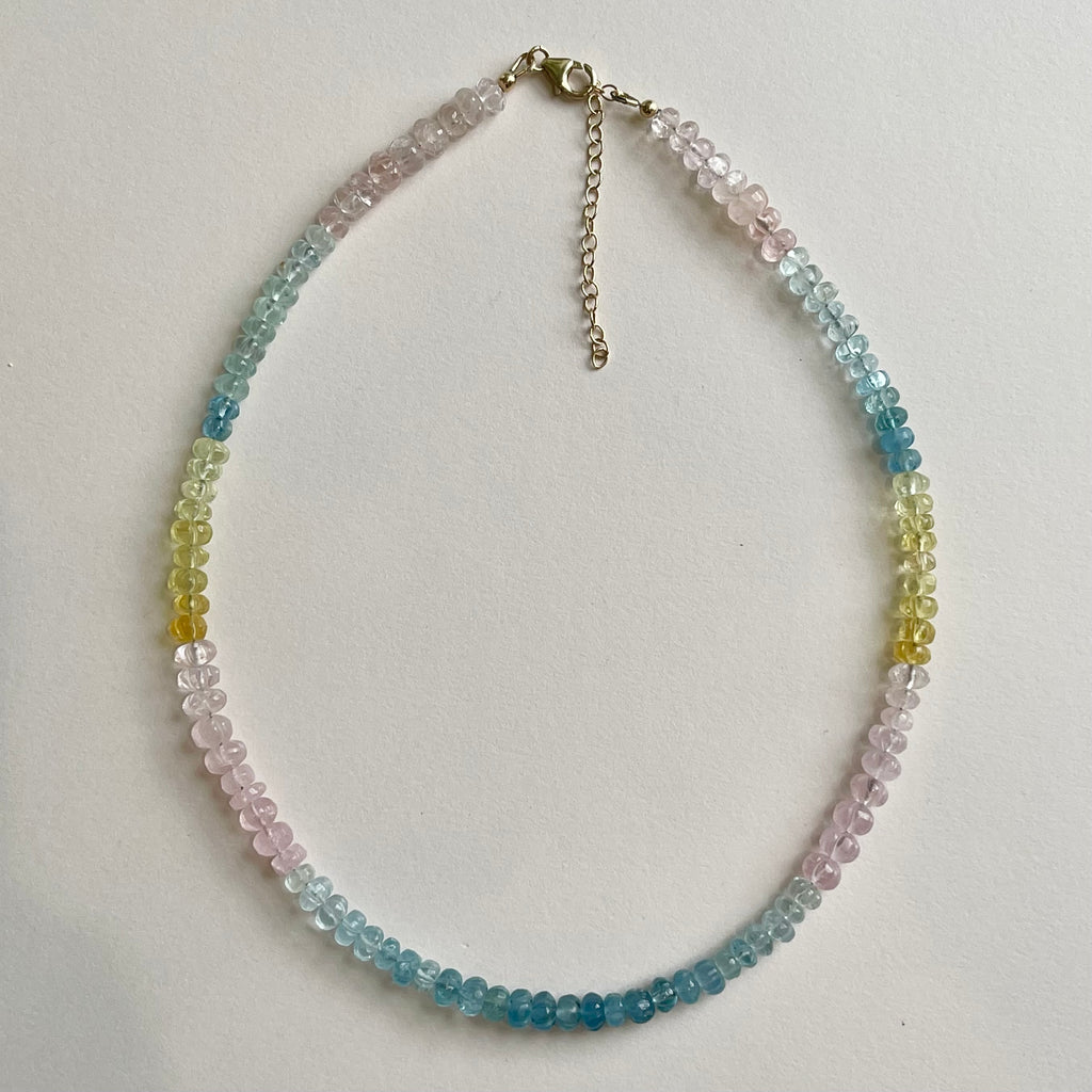 Gold filled multi color aquamarine necklace
