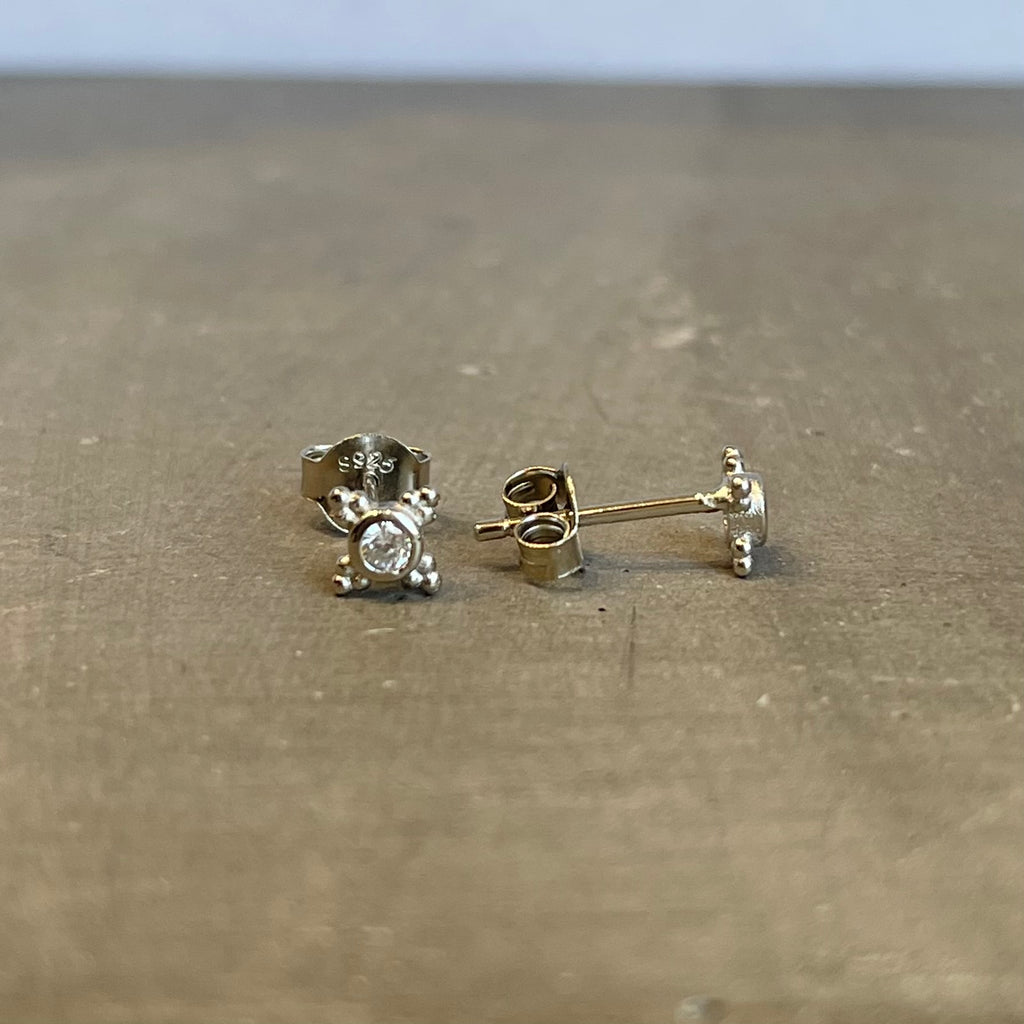 Sterling Silver and Sterling Vermeil Sm. CZ 4 Point Studs