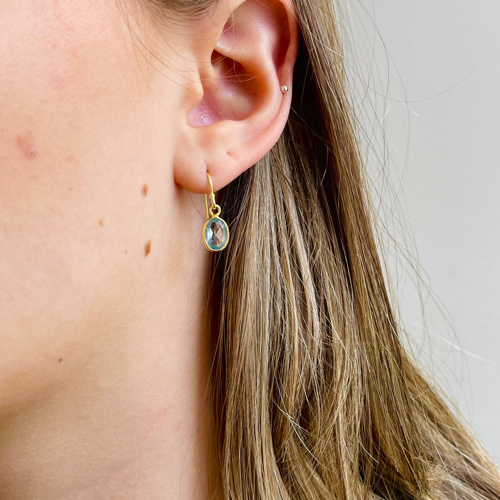Sterling vermeil oval blue topaz earrings