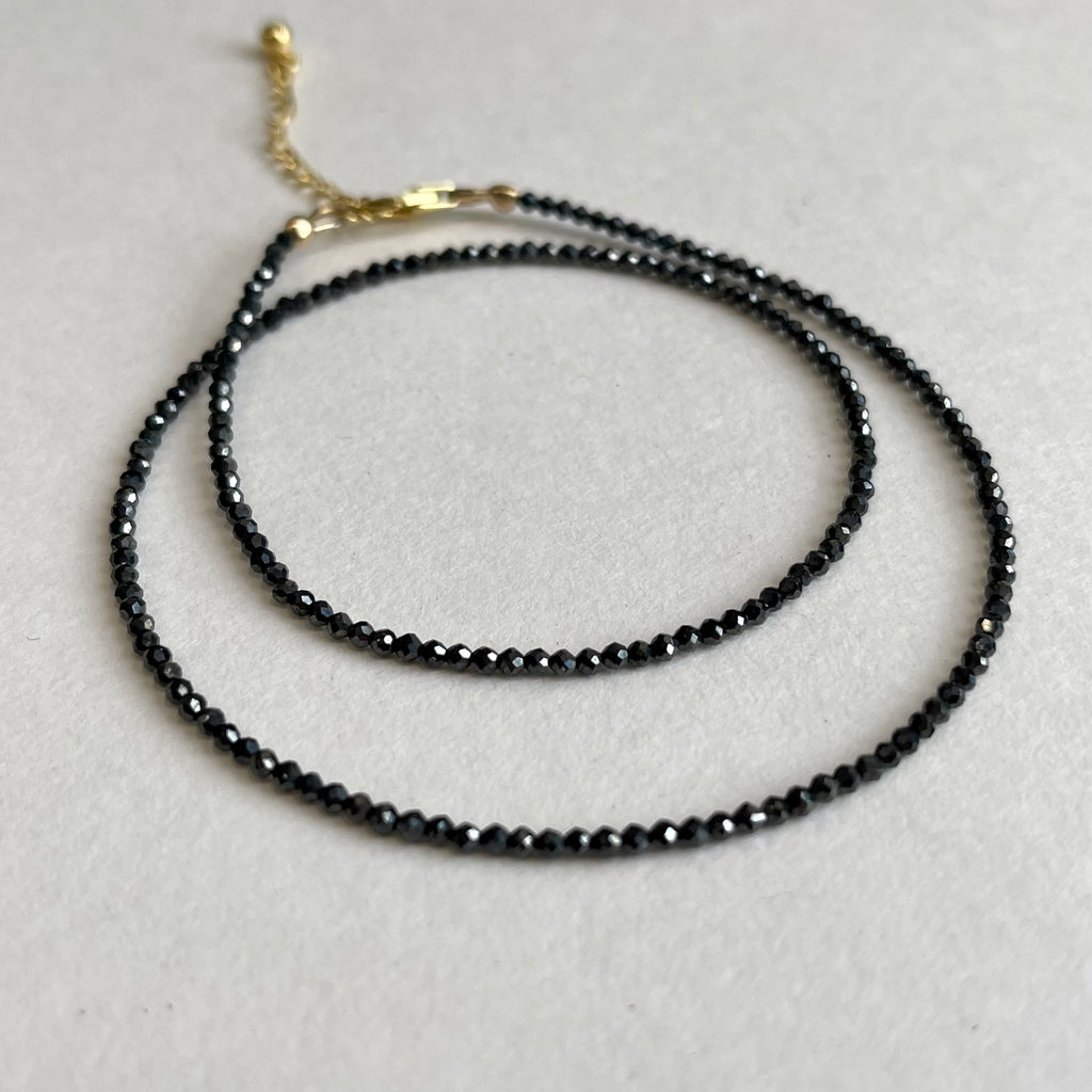 Gold Fillled Microfaceted Black Spinal Necklace