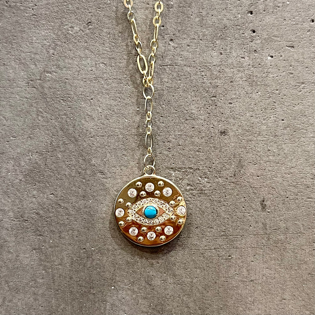 Sterling Vermeil Round Eye Medallion Turquoise Necklace