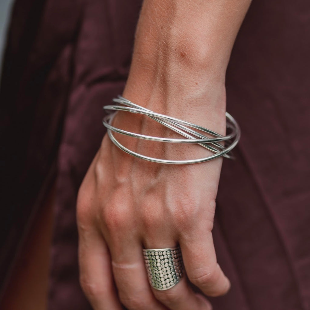 Sterling Silver 5 Band Rolling Bangle