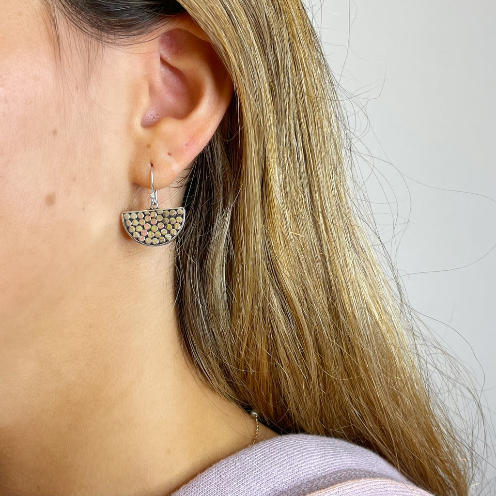 Sterling Silver Dot Design Half Circle Earrings