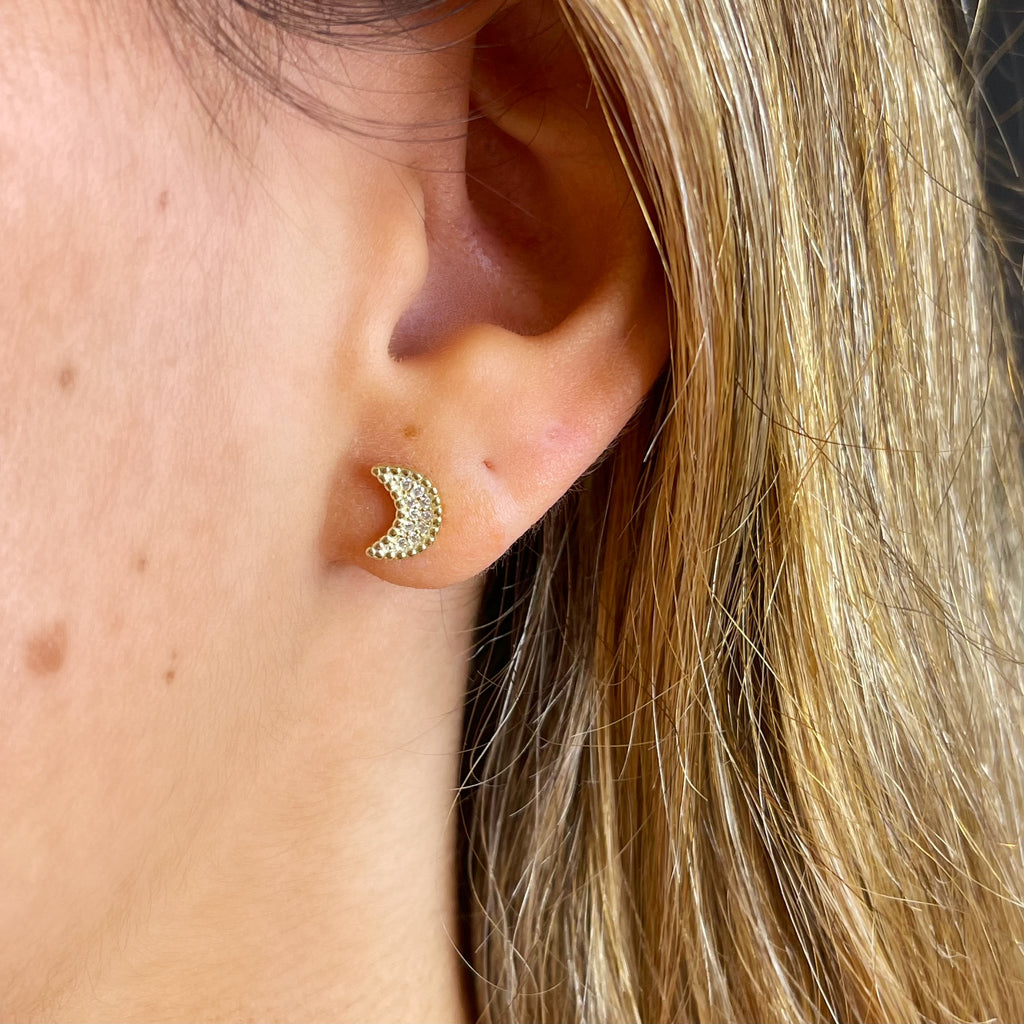 Sterling Silver and Sterling Vermeil Cubic Zirconia Moon Studs