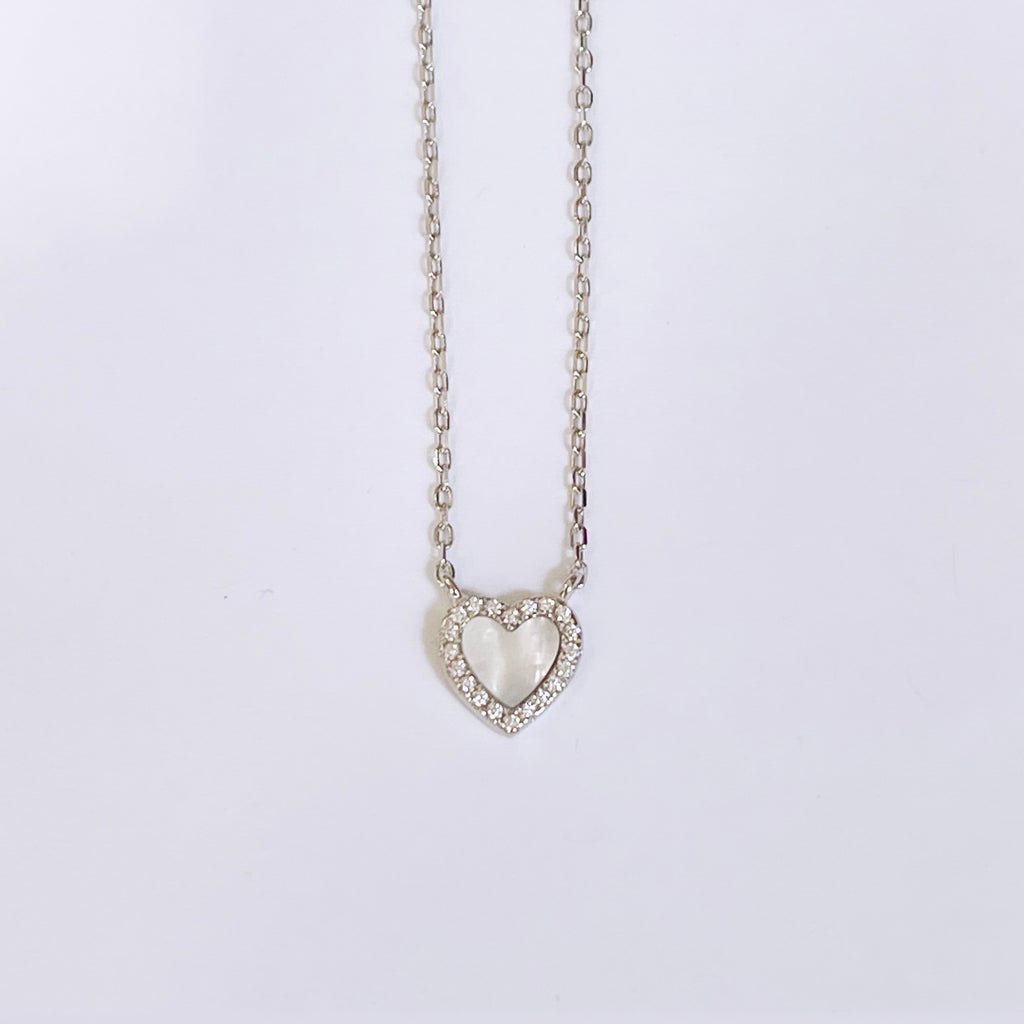 Sterling pave mini heart necklace