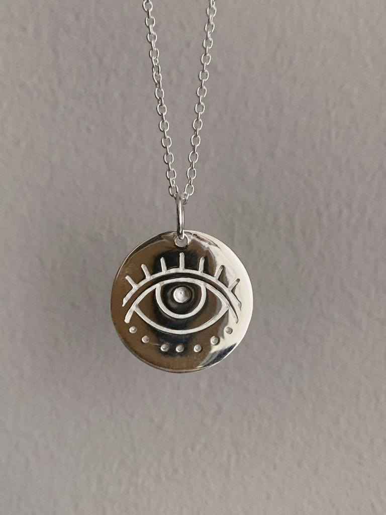 Sterling Silver and Sterling Vermeil Eye Medallion Necklace 18"